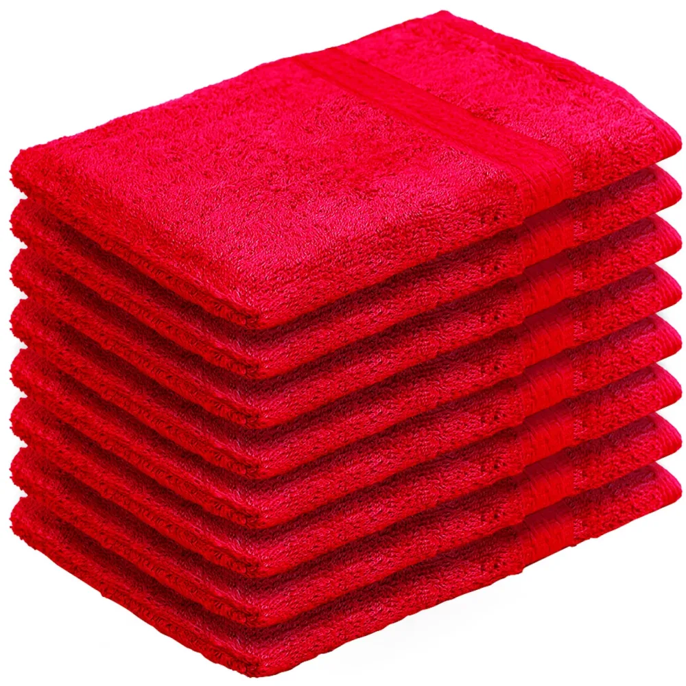 8er-Set Waschhandschuhe aus 100% Baumwolle, Frottee-Lappen mit Schlaufe, rot