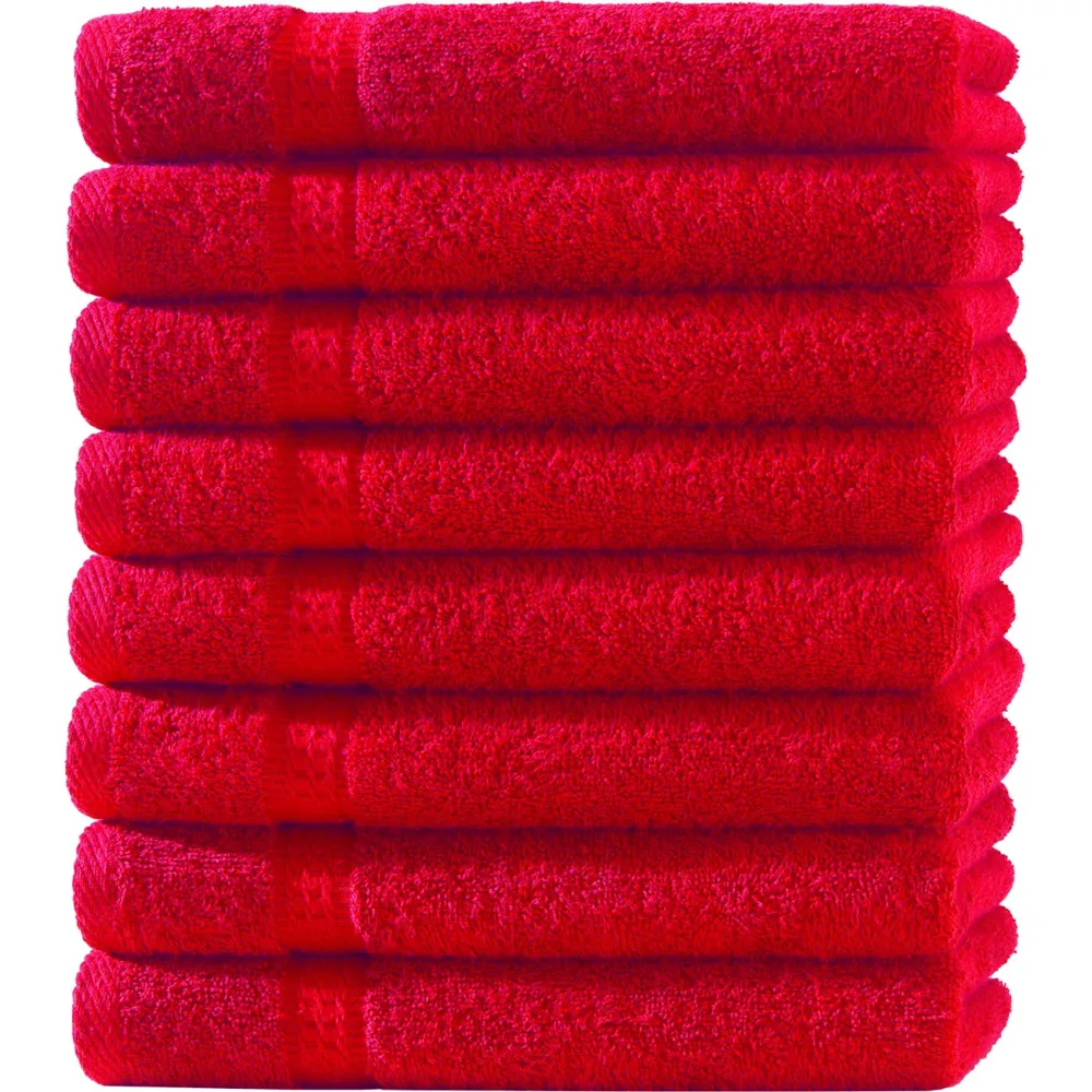 8er-Set Gästetücher, 30 x 50 cm, 100% luxuriöse Baumwolle, mit 2 Bordüren, rot