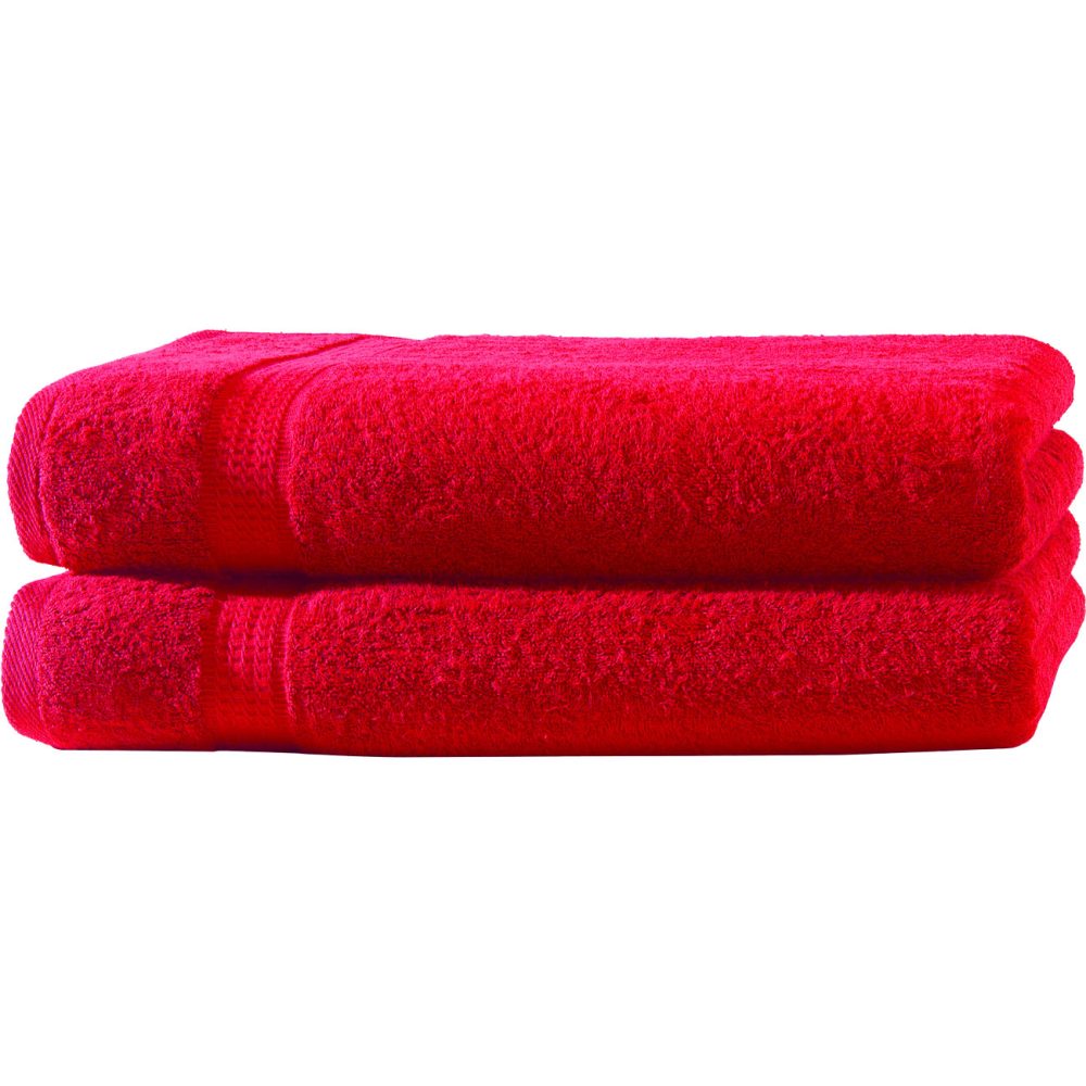 2er-Set Duschtücher, 70 x 140 cm, 100% luxuriöse Baumwolle, mit 2 Bordüren, rot
