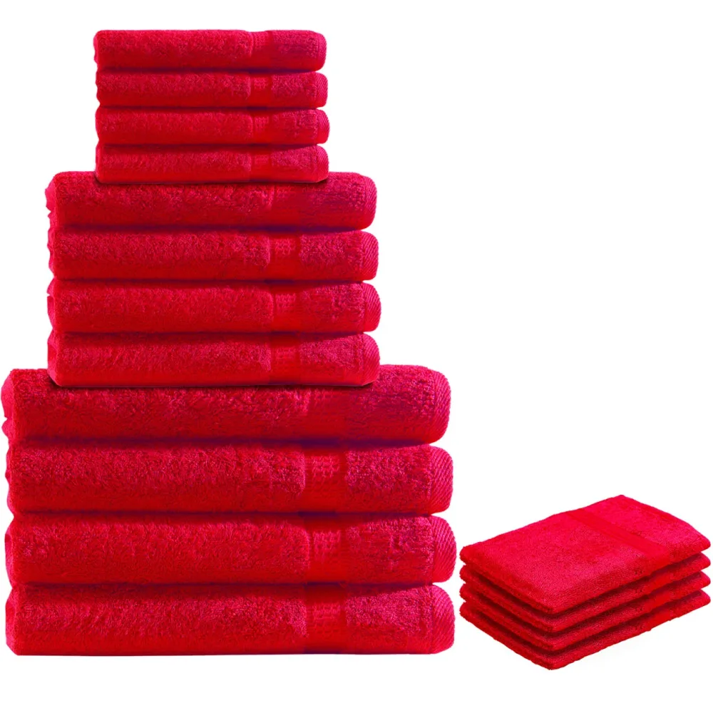 16-teiliges Handtuch-Set Frottee, je 4 Gäste-, Hand-, Badetücher und Waschlappen, rot