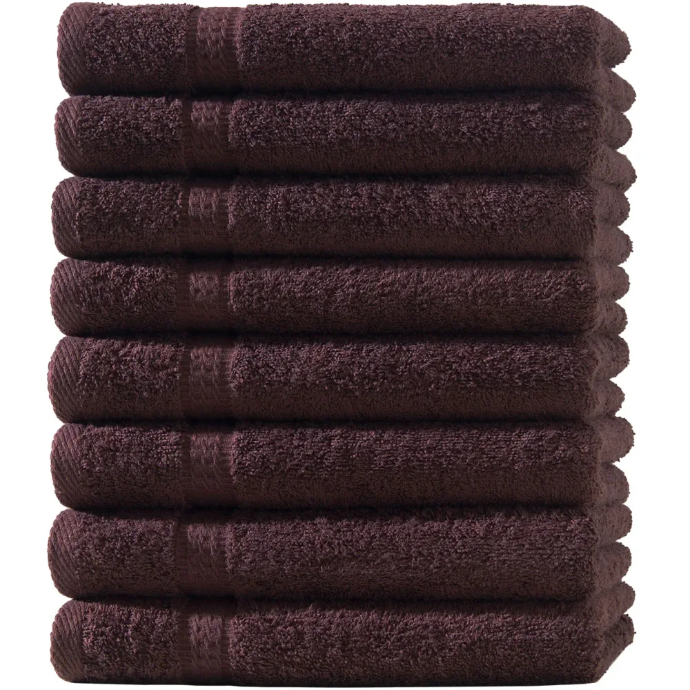 8er-Set Gästetücher, 30 x 50 cm, 100% luxuriöse Baumwolle, mit 2 Bordüren, braun