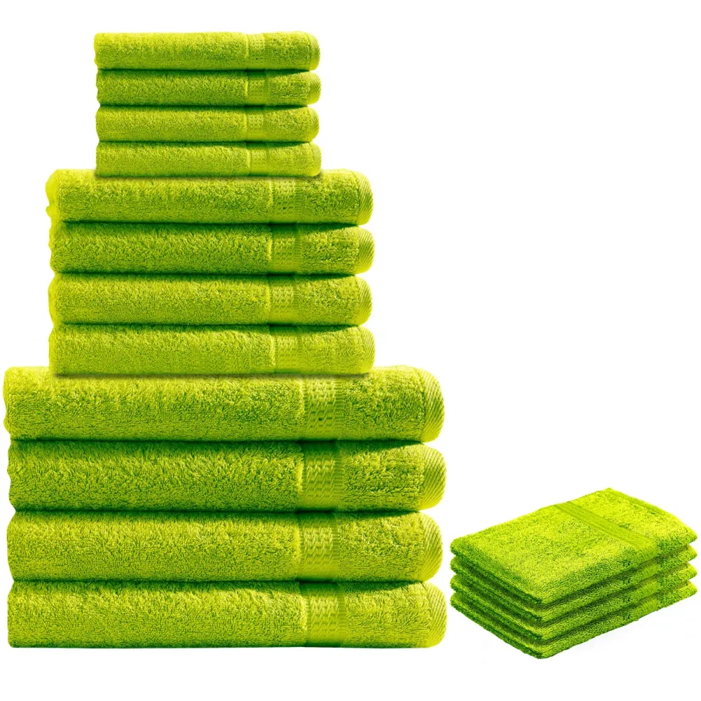 16-teiliges Handtuch-Set Frottee, je 4 Gäste-, Hand-, Duschtücher & Waschlappen, apfelgrün
