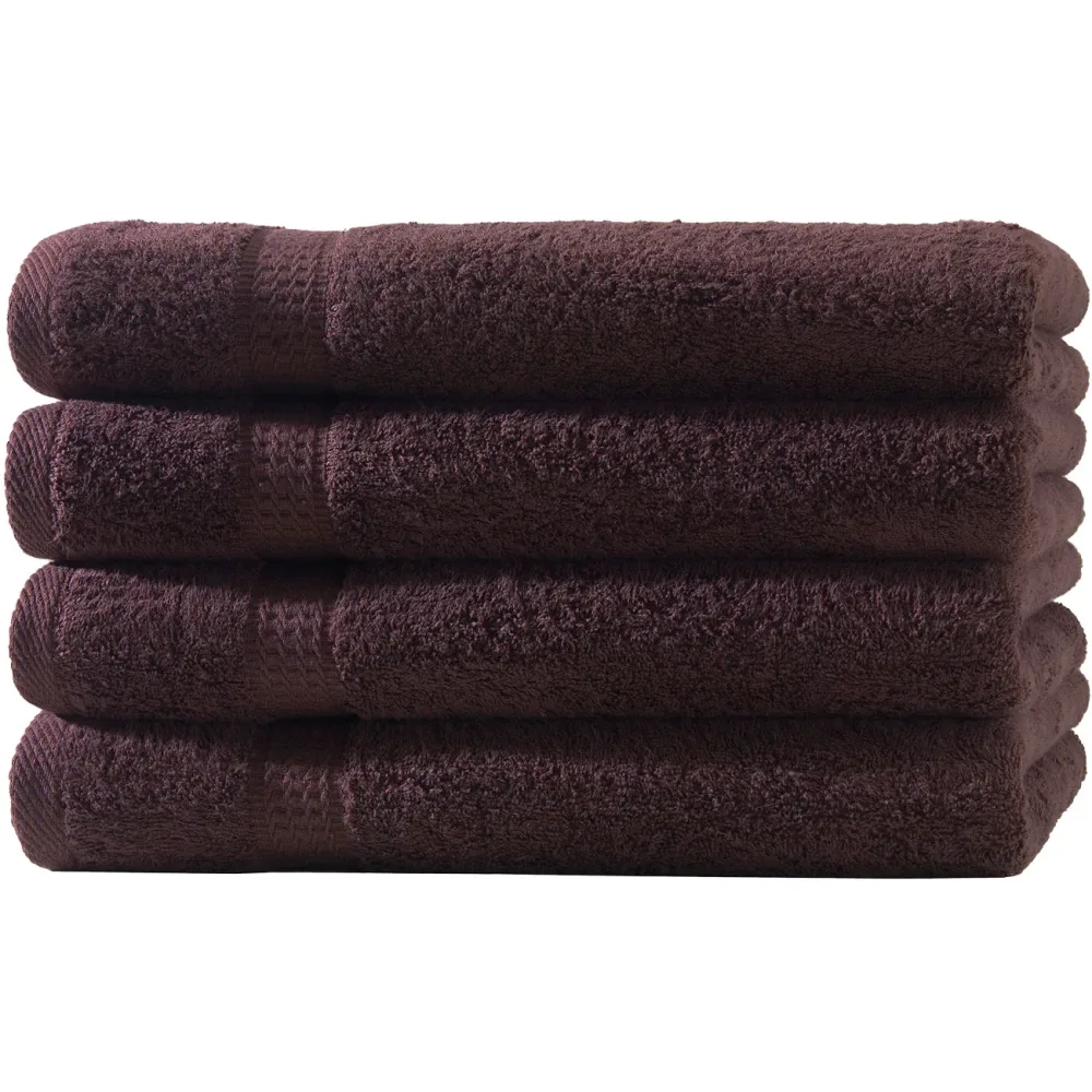 4er-Set Badetücher, 100 x 150 cm, 100% luxuriöse Baumwolle, mit 2 Bordüren, braun
