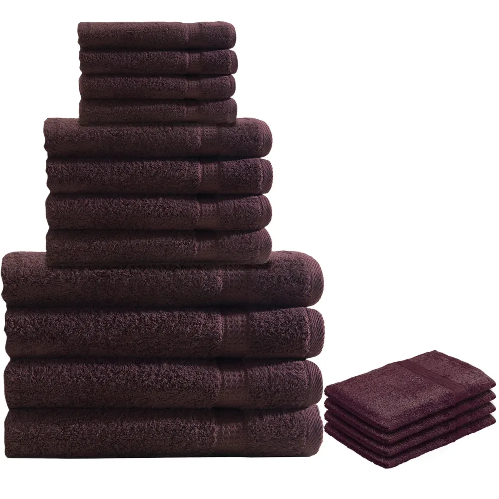16-teiliges Handtuch-Set Frottee, je 4 Gäste-, Hand-, Badetücher und Waschlappen, braun