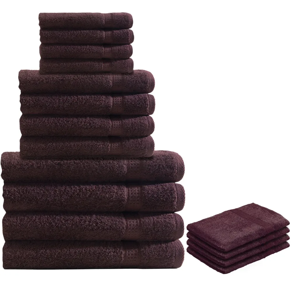 16-teiliges Handtuch-Set Frottee, je 4 Gäste-, Hand-, Duschtücher und Waschlappen, braun
