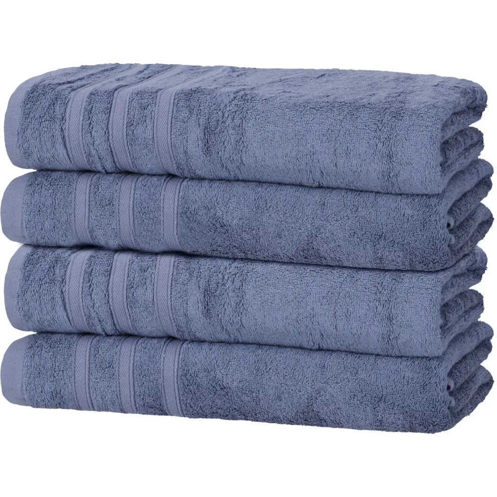 4er-Set Duschhandtücher, 50% Bambus & 50% Baumwolle, 70 x 140 cm, blau