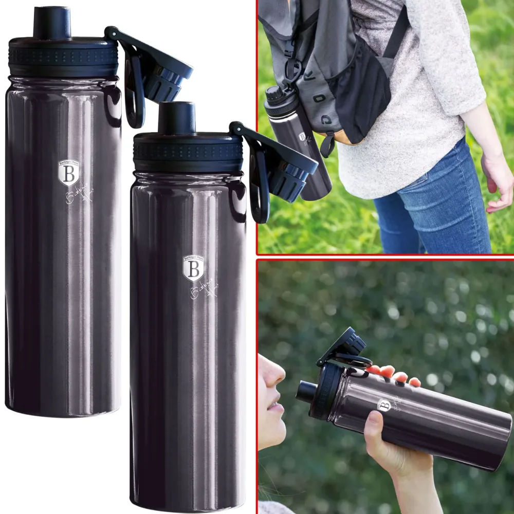 2er-Set Trinkflasche, Sportflasche, je 540 ml, Edelstahl, Farbe Metallic-Dunkelgrau