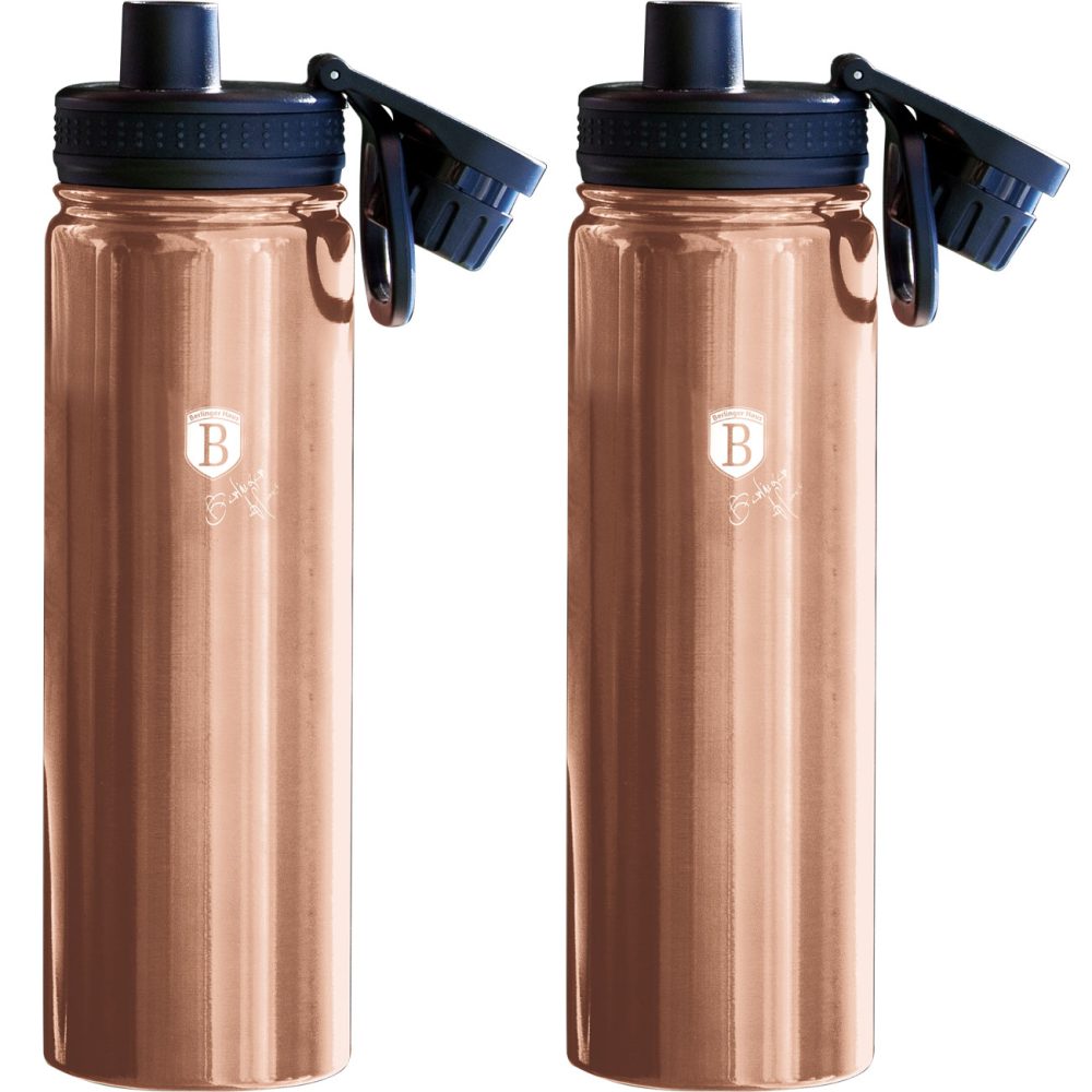 2er-Set Trinkflasche, Sportflasche, je 540 ml, Edelstahl, Farbe Rosé-Gold
