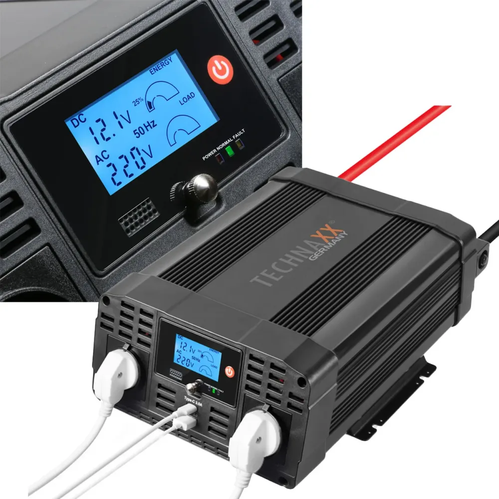 Kfz-Wechselrichter 12 auf 230 V mit 2 Steckdosen & 2 USB Ladeports, 2000/4000 Watt