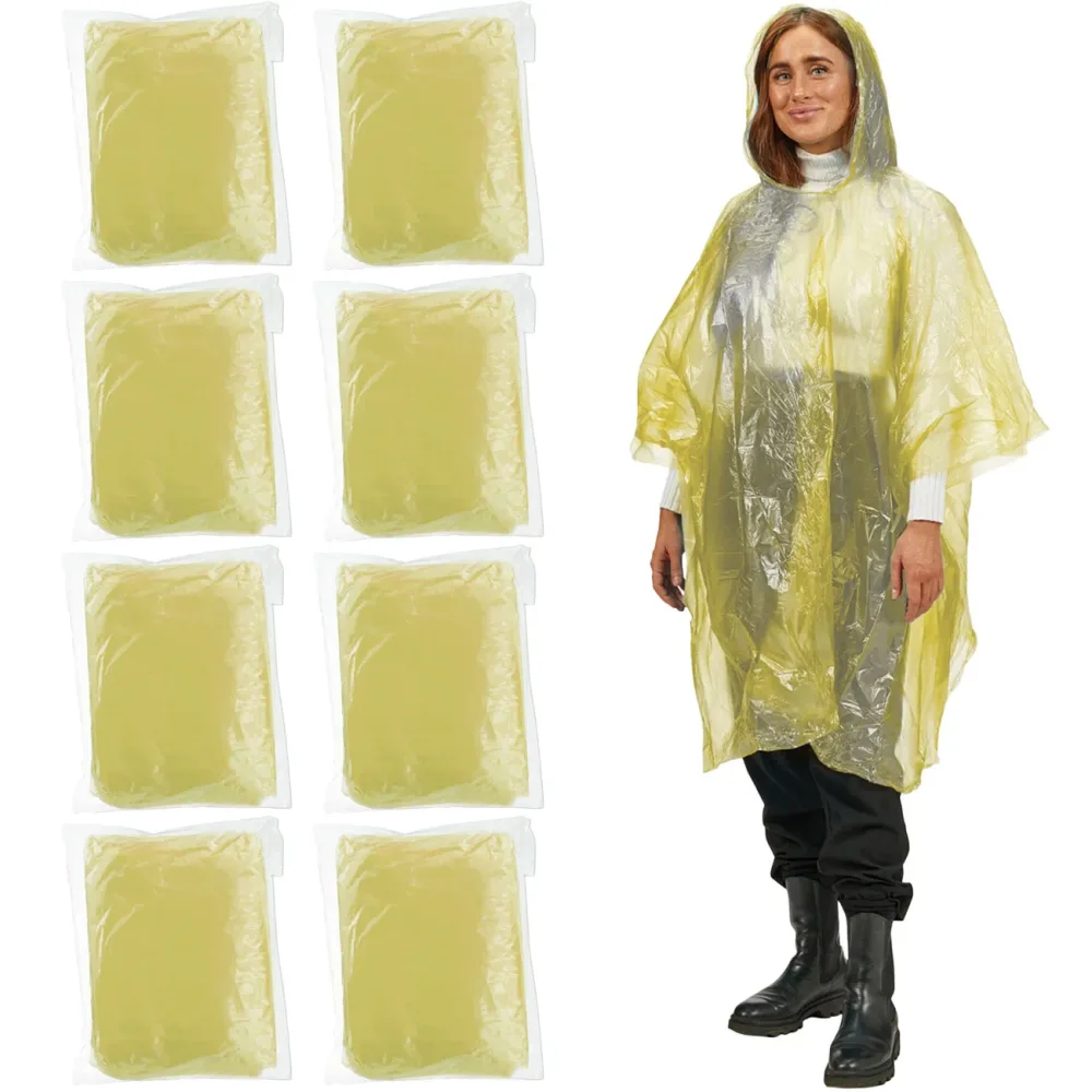 8er-Set Notfall Regenponcho mit Kapuze und Ärmeln, gelb, ca. 120cm