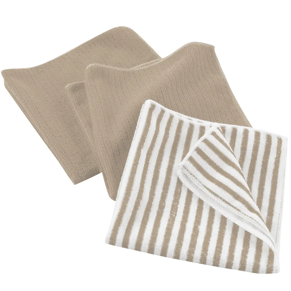 3 Geschirrtücher Mikrofaser, beige uni, Streifen, 40 x 40 cm