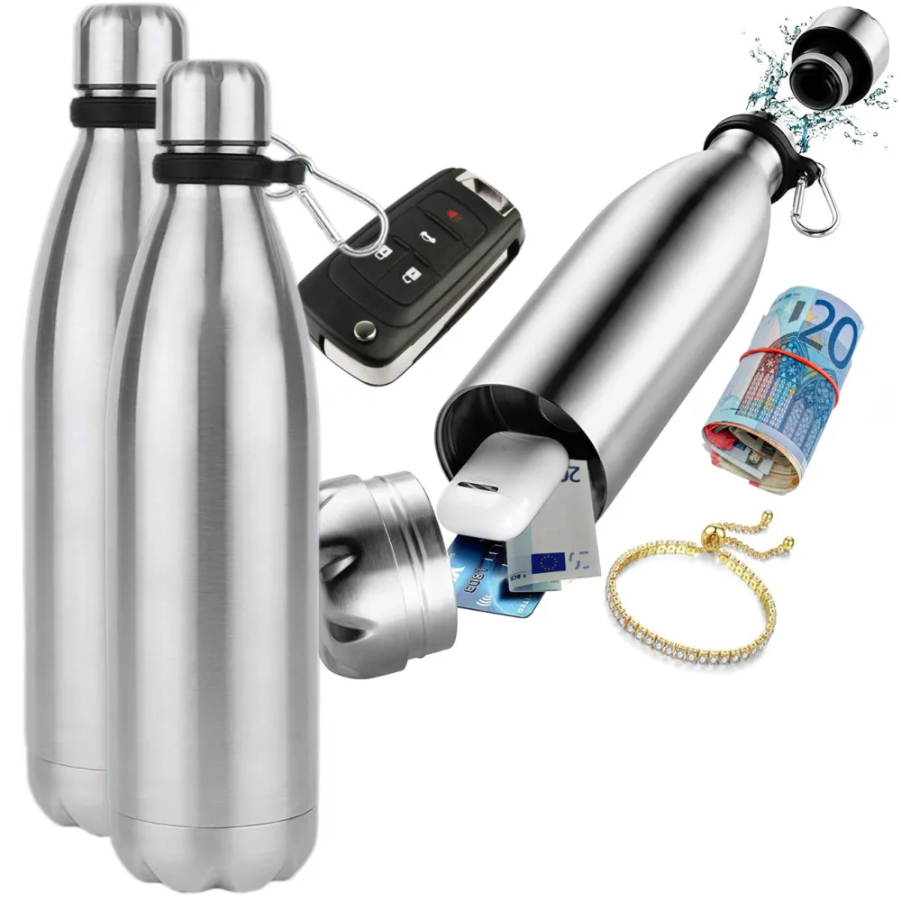 2er-Set Doppelwandige Trinkflasche mit Geheimversteck, 400ml, aus Edelstahl
