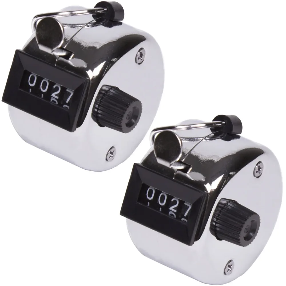 2er-Set Mechanischer Handzähler mit 4 Ziffern aus Metall