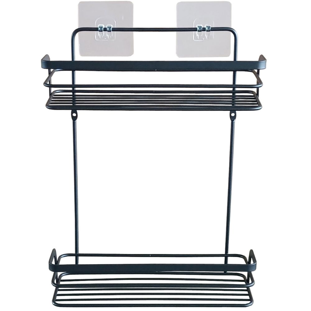Duschkorb aus Metall, 2 Etagen, schwarz, 26,4 x 10,5 x 35 cm