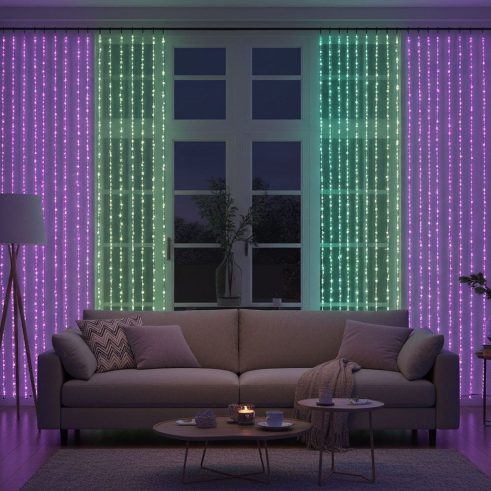 2er-Set Bunter LED-Vorhang mit 240 LEDs, RGB, IP44, 6 x 0,6 m