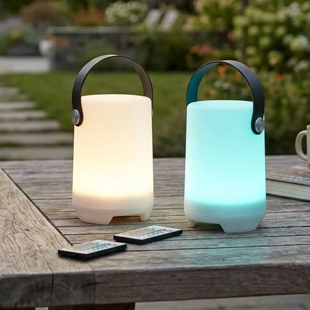 2er-Set Akku Tischlampe mit 4 Lichtmodi in weiss & 16 RGB-Farben, IP44