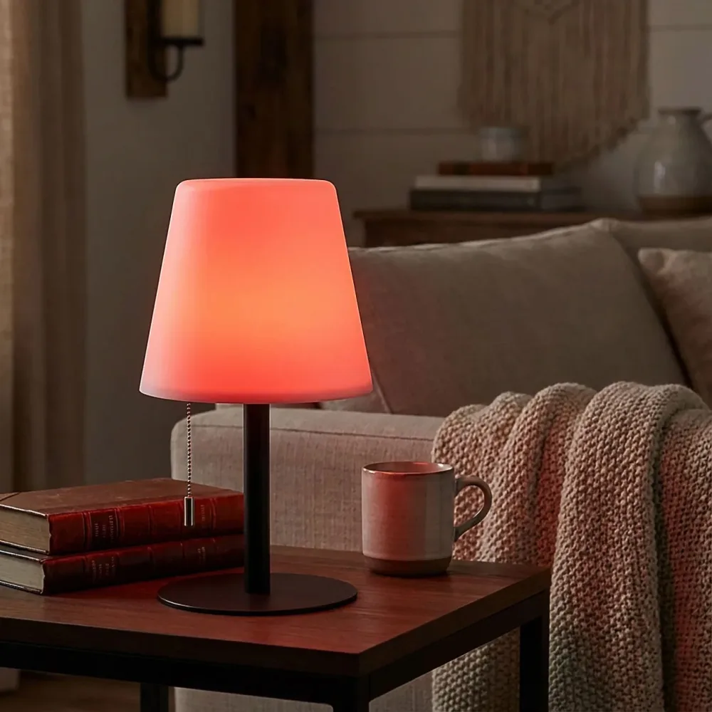 Akku Tischlampe mit 4 Lichtmodi in weiss & bunt, 30cm, IP44