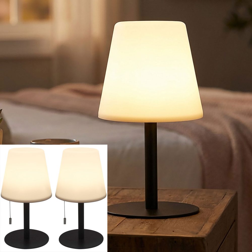 2er-Set Akku Tischlampe mit 4 Lichtmodi in weiss & bunt, 30cm, IP44
