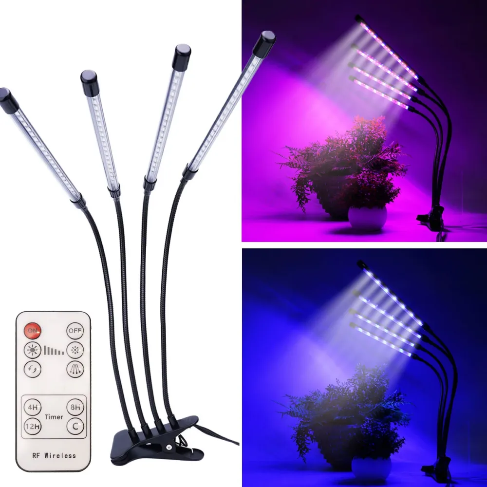 LED-Pflanzenlampe, 4-armig mit 360°-Schwanenhälsen, 3 Leuchtmodi, Dimmer & Timer