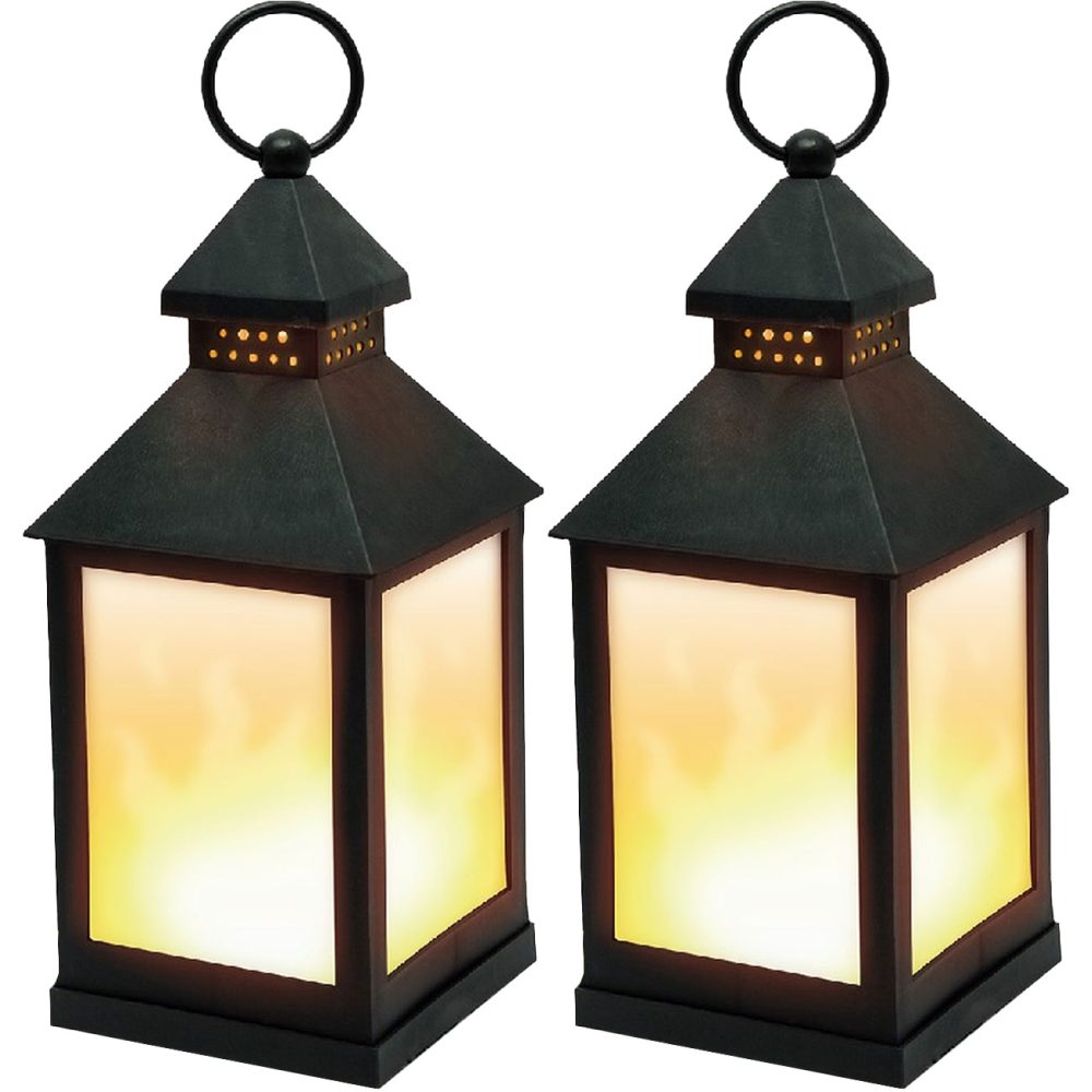 2er-Set LED-Laterne mit Flammeneffekt, schwarz
