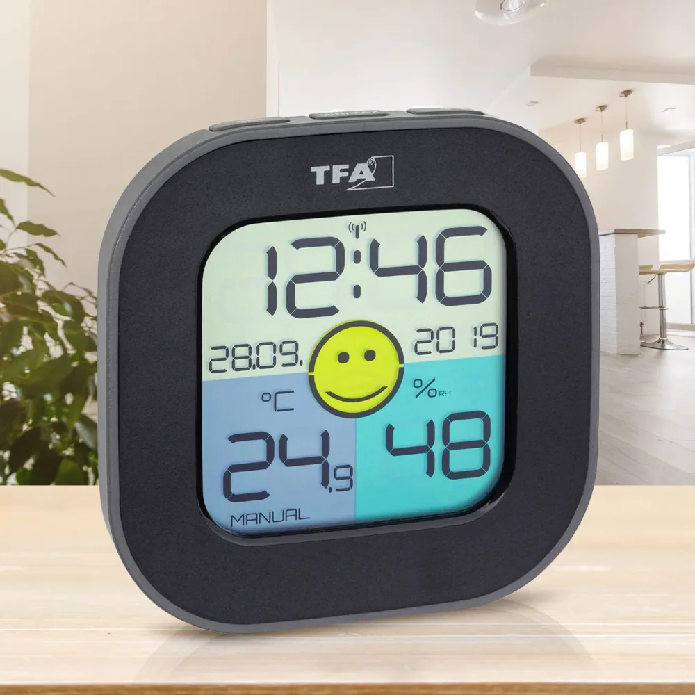 Digitales Thermo-/Hygrometer mit Komfortzonen-, Uhr & Datumsanzeige, schwarz