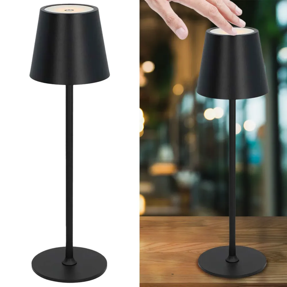 Moderne LED Tischleuchte, Touch-Steuerung, schwarz, IP44