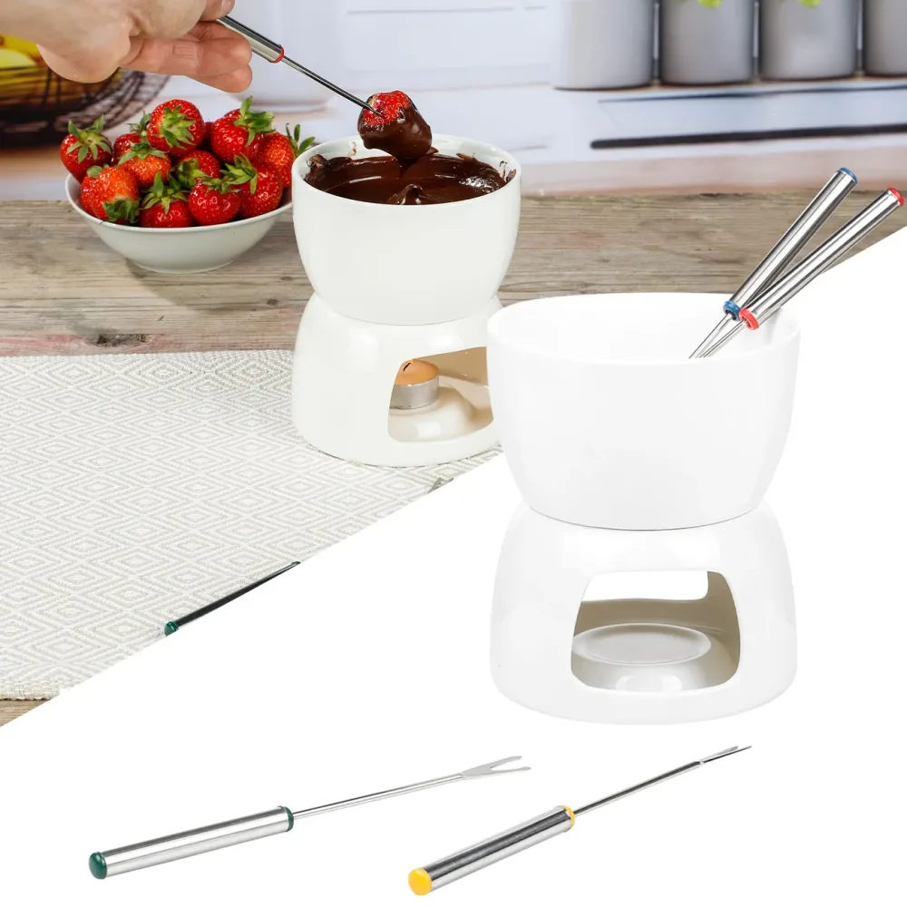 Schokoladenfondue-Set, Porzellan, inkl. 4 Gabeln