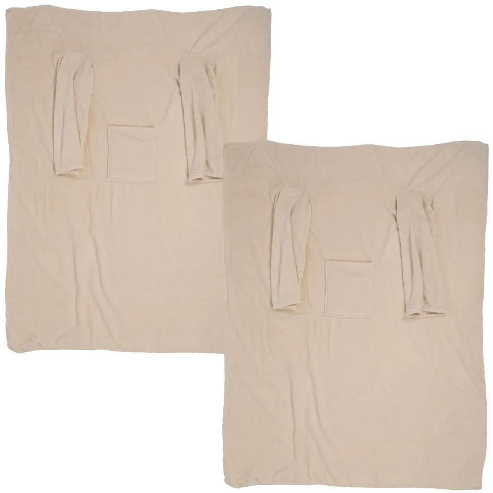 2er-Set Kuscheldecke mit Ärmeln & Tasche, beige