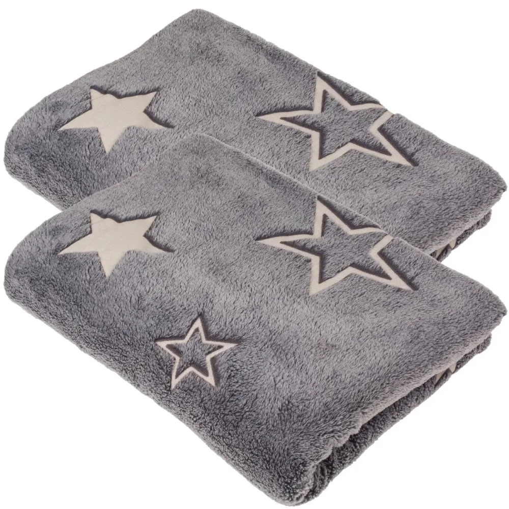 2er-Set Kuscheldecke aus Fleece mit Leuchtsternen, 173 x 135 cm, grau