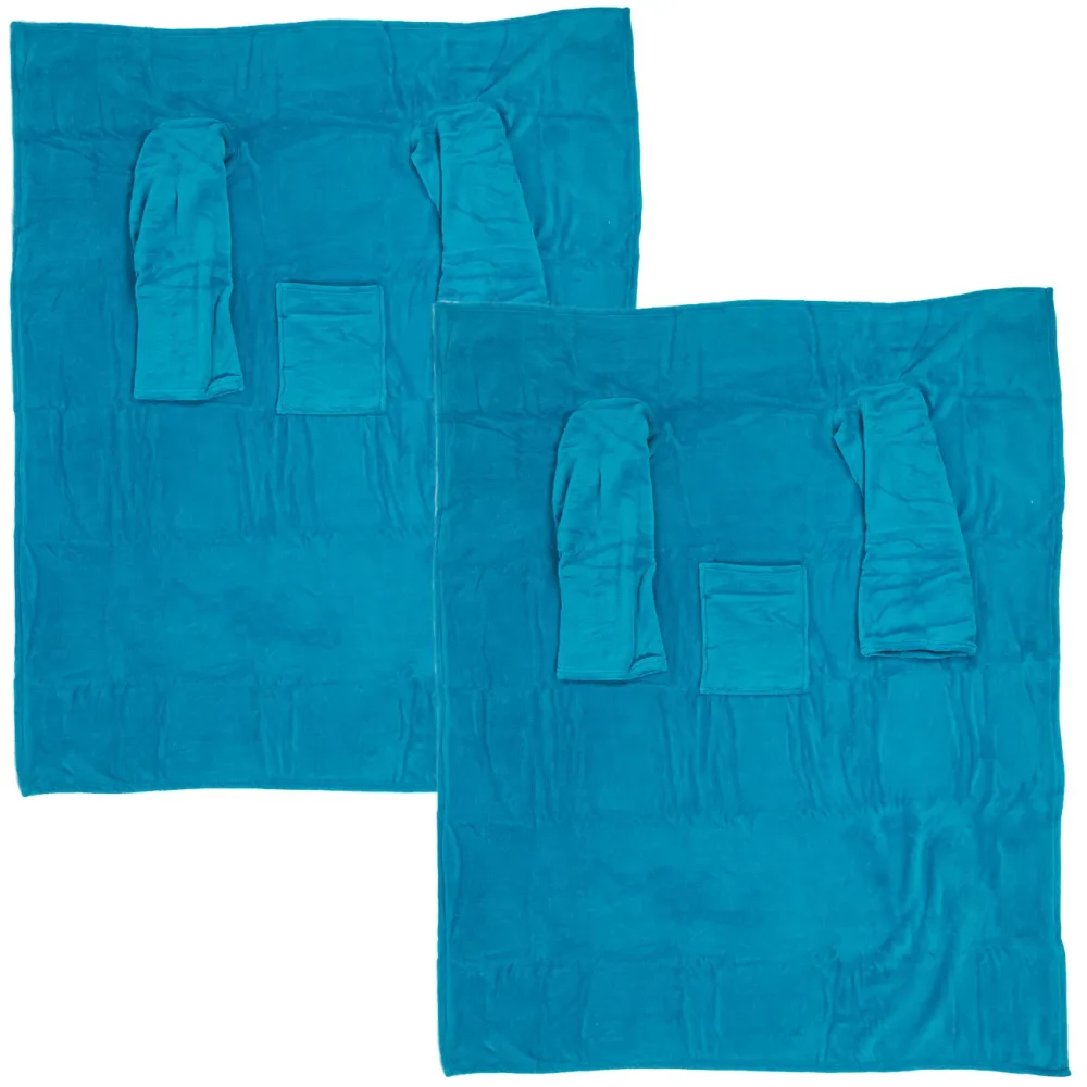 2er-Set Kuscheldecke mit Ärmeln & Tasche, türkis