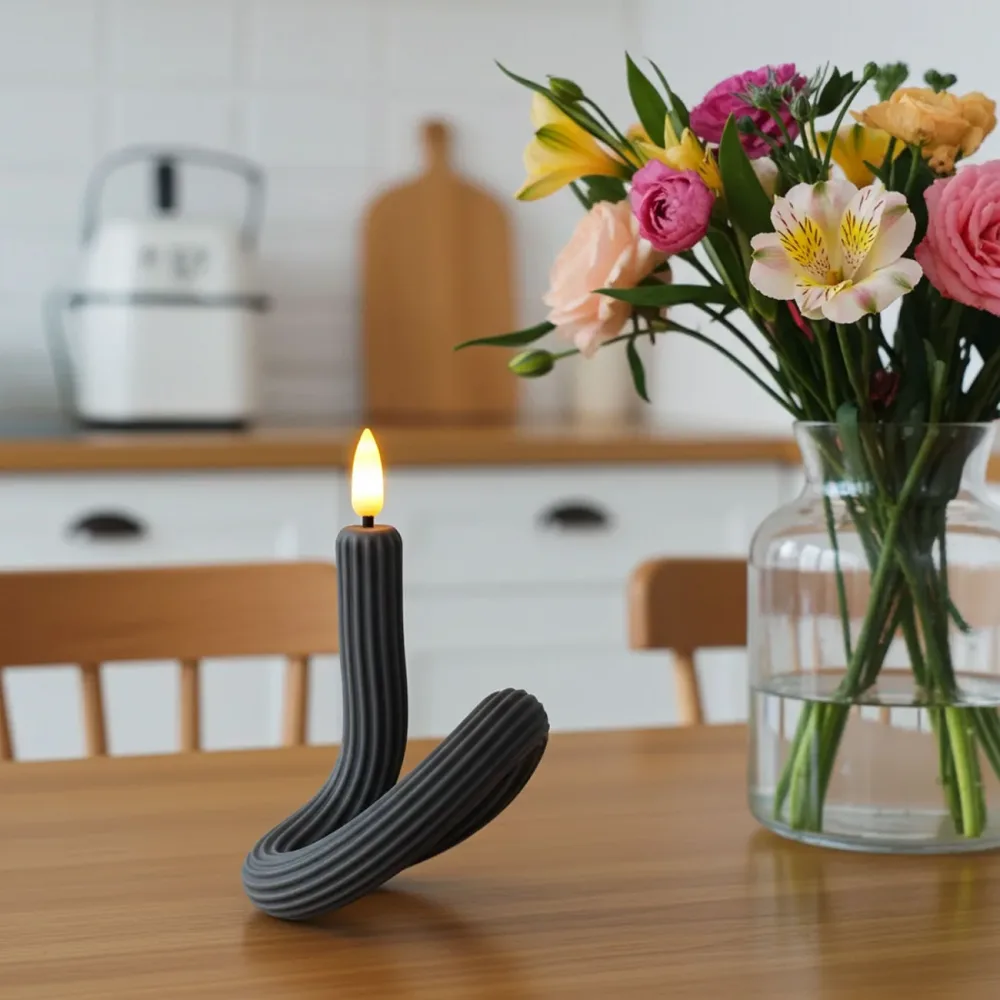 Flexible LED-Kerze mit Flackereffekt, anthrazit, Akkubetrieb