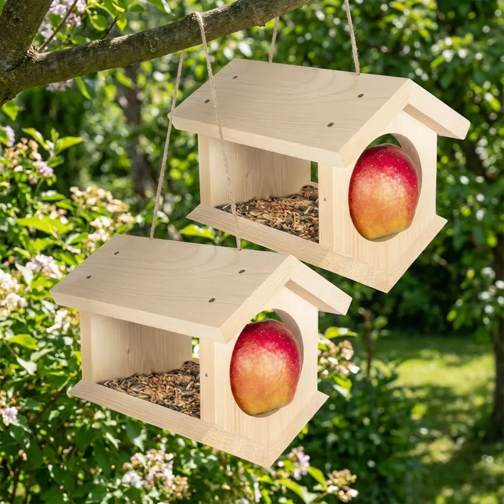 2er-Set Vogelhaus aus Fichtenholz zum Aufhängen, gewinkelt