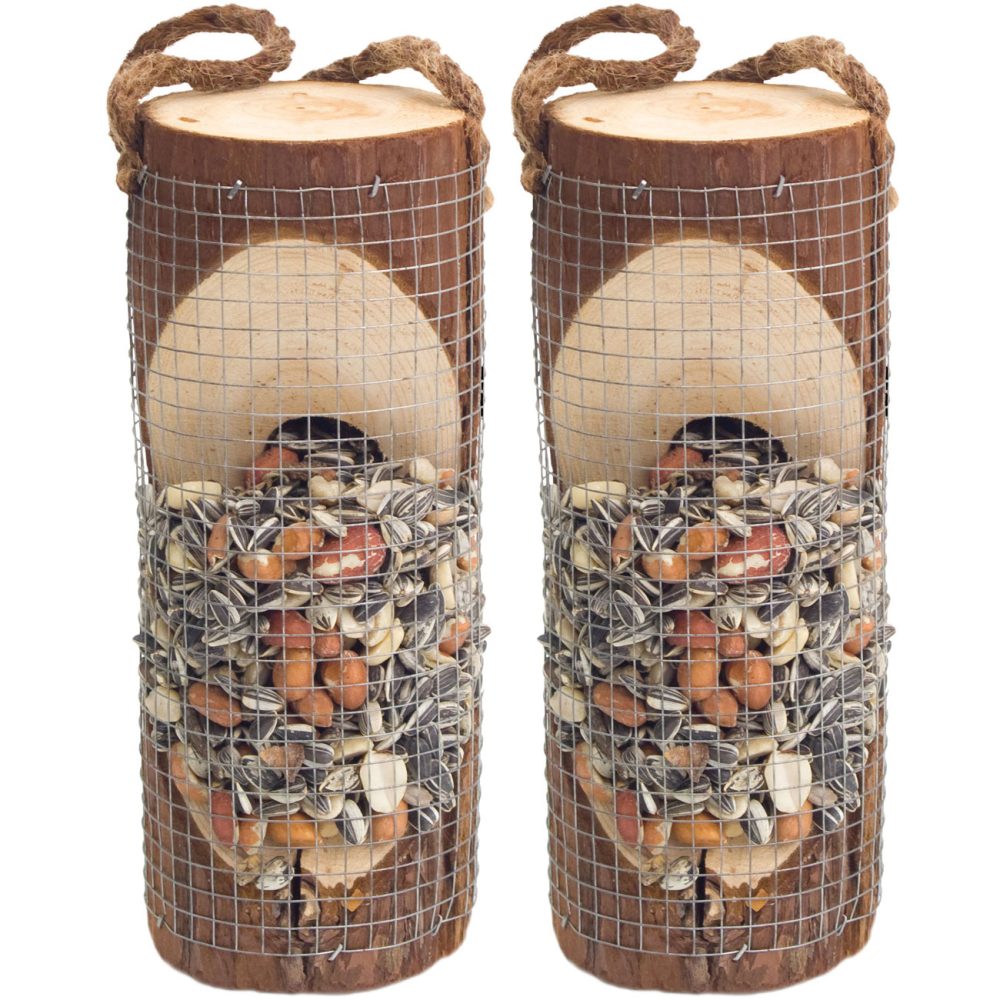 2er-Set Vogelfuttersäule aus FSC Naturholz, 20 x Ø8cm