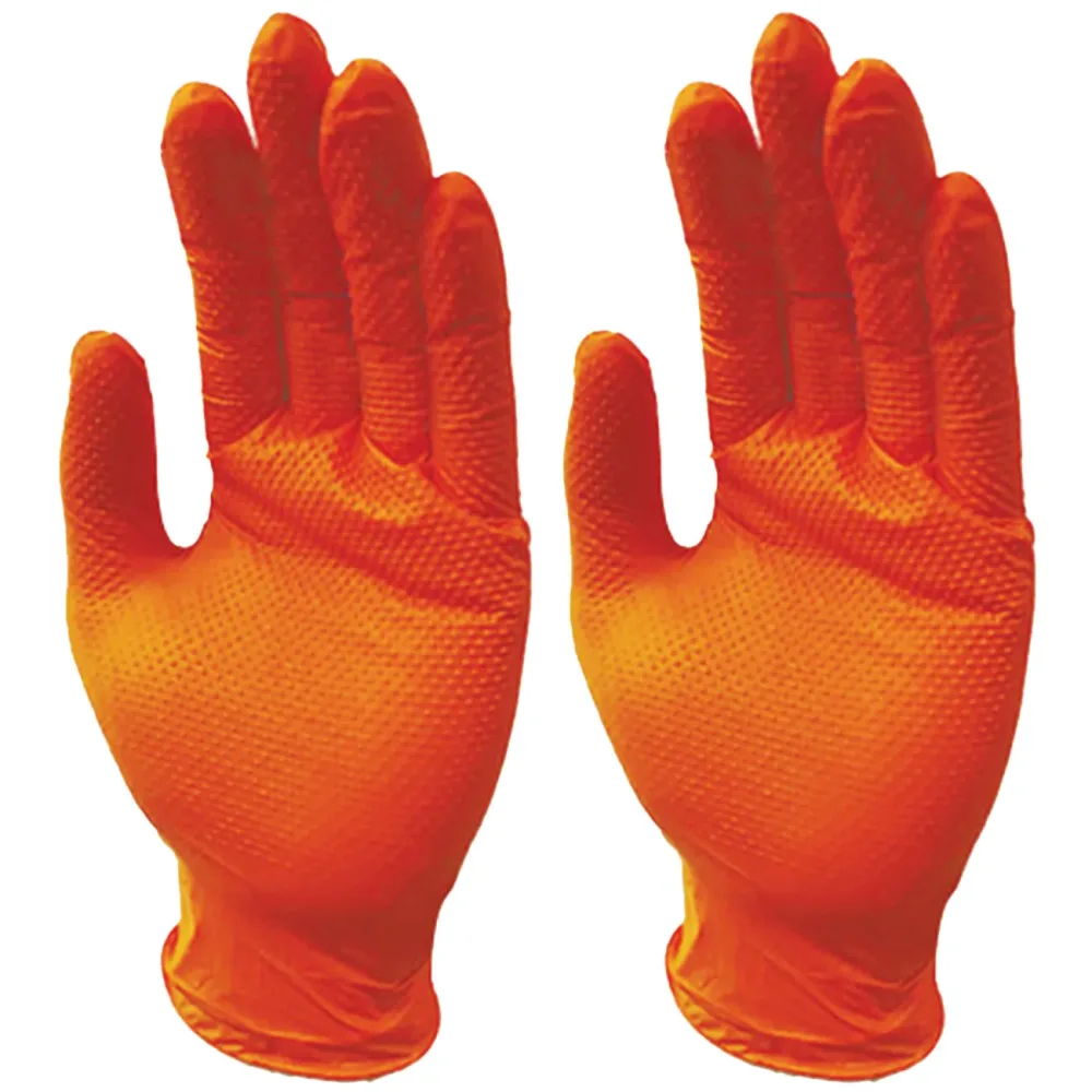 Nitrilkautschuk Handschuhe mit Diamantenstruktur, 100 Stk., Grösse M, orange
