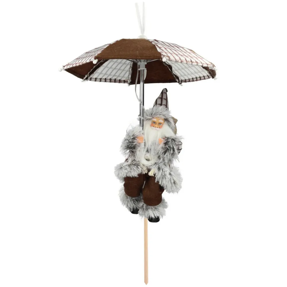 Weihnachtsmann mit Fallschirm und LED-Beleuchtung, braun-weiss, H 30 cm