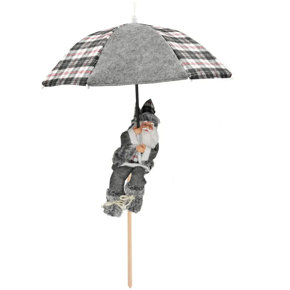 Weihnachtsmann mit Fallschirm und LED-Beleuchtung, grau-weiss, H 30 cm
