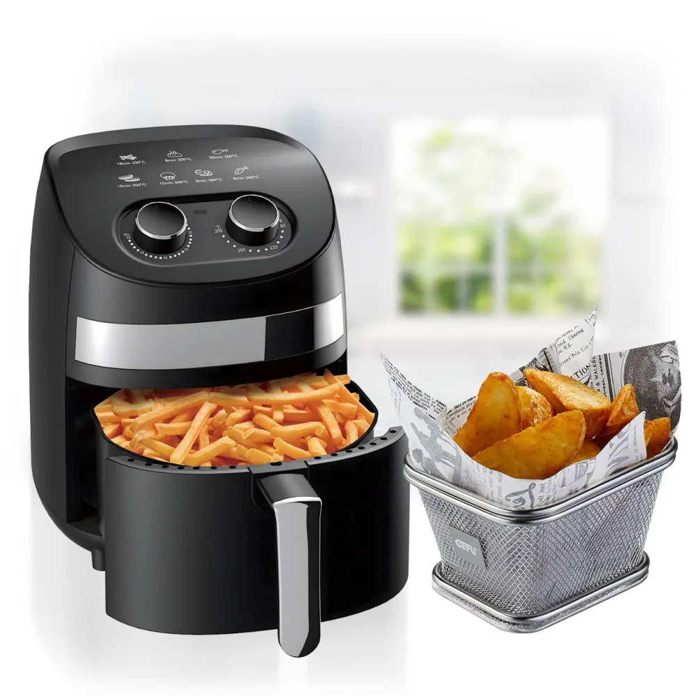 Kompakte Heissluftfritteuse, Timer, 3,25 l, Antihaft-Beschichtung, 1000 W