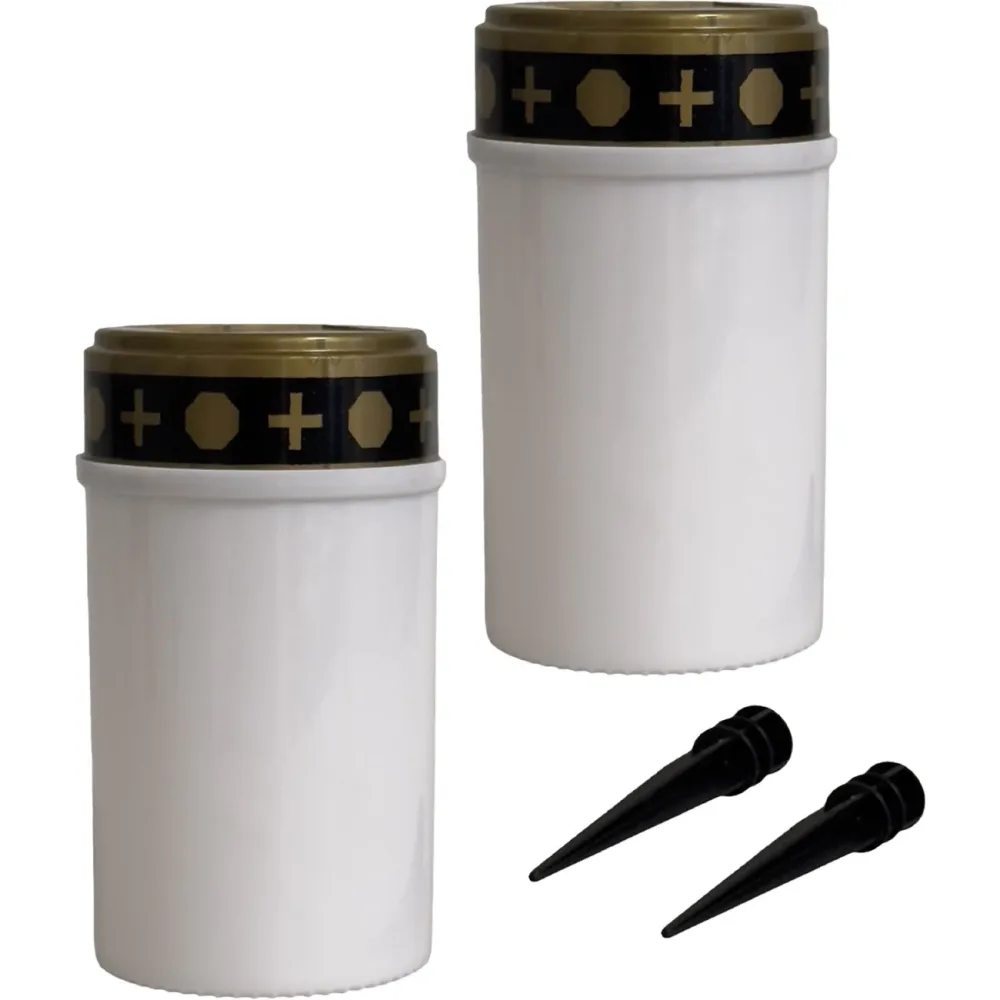 2er-Set Solar LED-Grabkerze mit Erdspiess, weiss