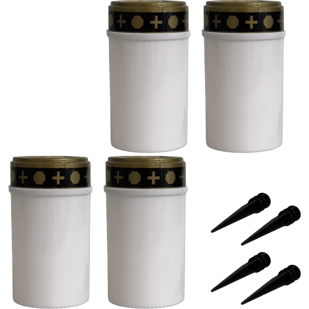 4er-Set Solar LED-Grabkerze mit Erdspiess, weiss