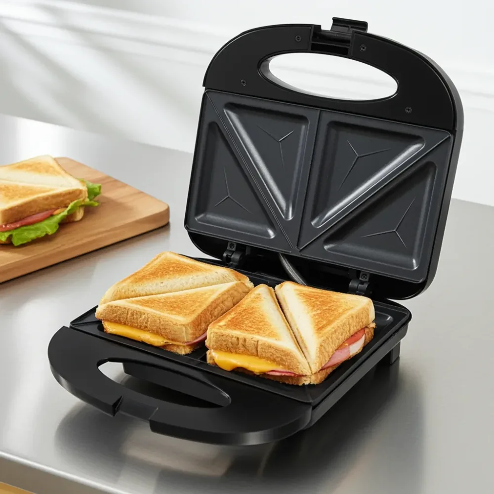 Sandwichmaker für 2 Grill-Sandwiches, 750 W, Antihaftbeschichtung, schwarz/silber