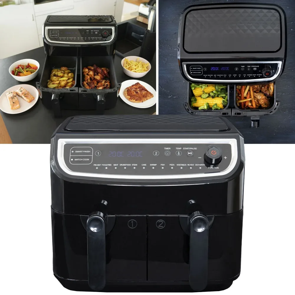 Doppelkorb Heissluft Fritteuse, 9 Liter, 2400 Watt