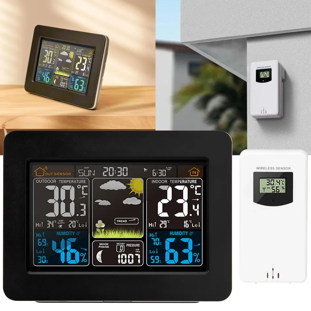 Wetterstation mit LCD-Farbdisplay und Funk-Aussensensor, DCF-Funkuhr