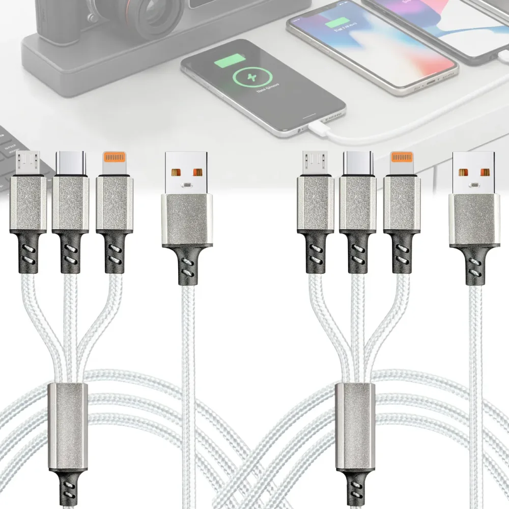 2er-Set 3in1 Universal USB-Schnellladekabel, 25 W, 120cm