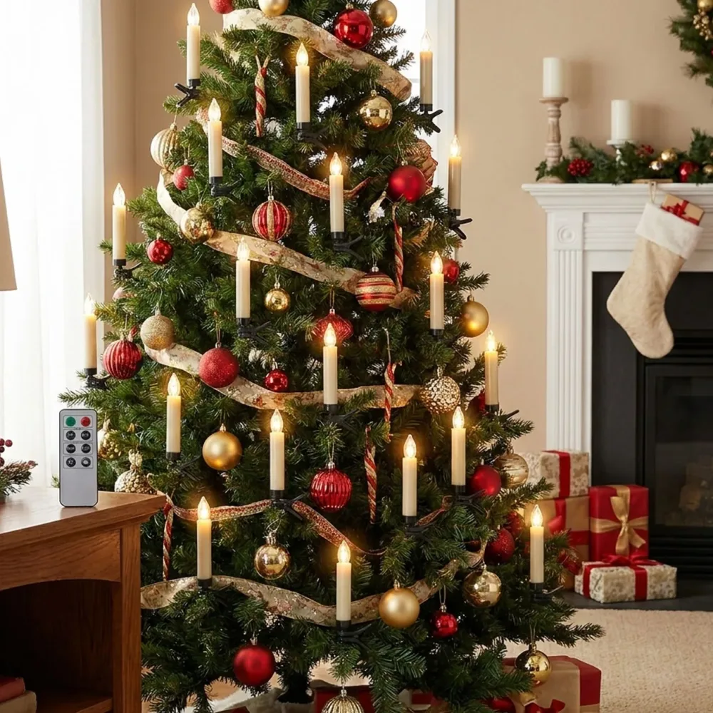 20 kabellose LED-Weihnachtsbaum-Kerzen mit Fernbedienung, Timerfunktion, weiss