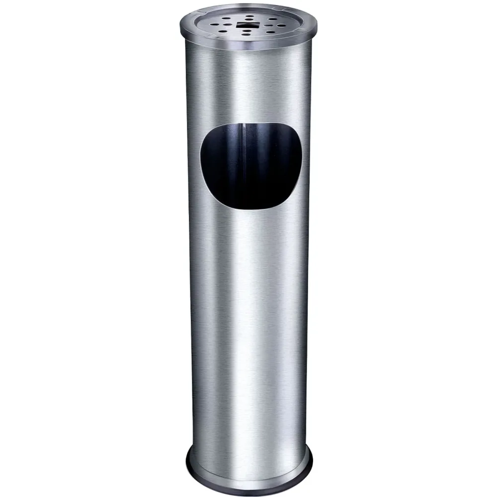 Säulenaschenbecher mit Mülleimer, Edelstahl, H 56 cm