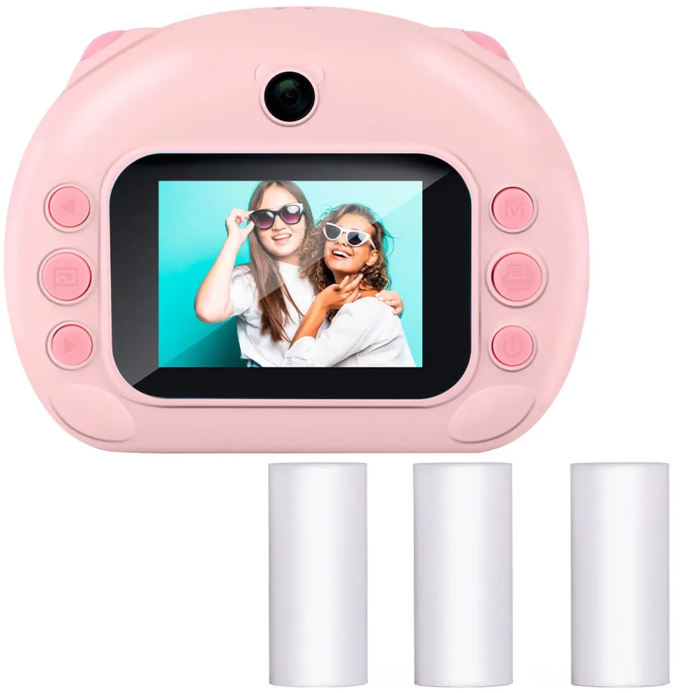 Sofortbildkamera, 12MP, rosa, mit 3 Druckpapier-Ersatzrollen