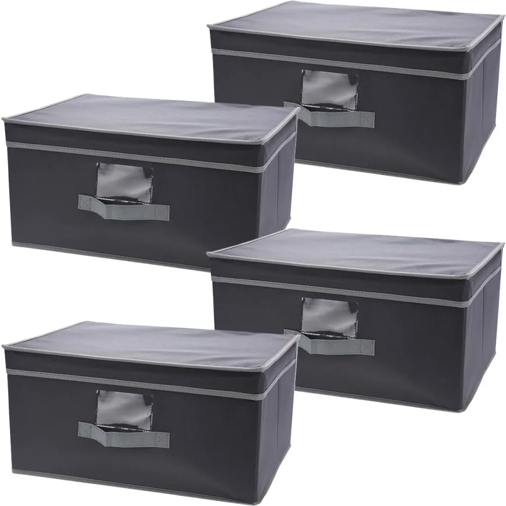 4er-Set Aufbewahrungsbox mit Deckel & Henkel, faltbar, 31 x 15,5 x 28 cm, grau