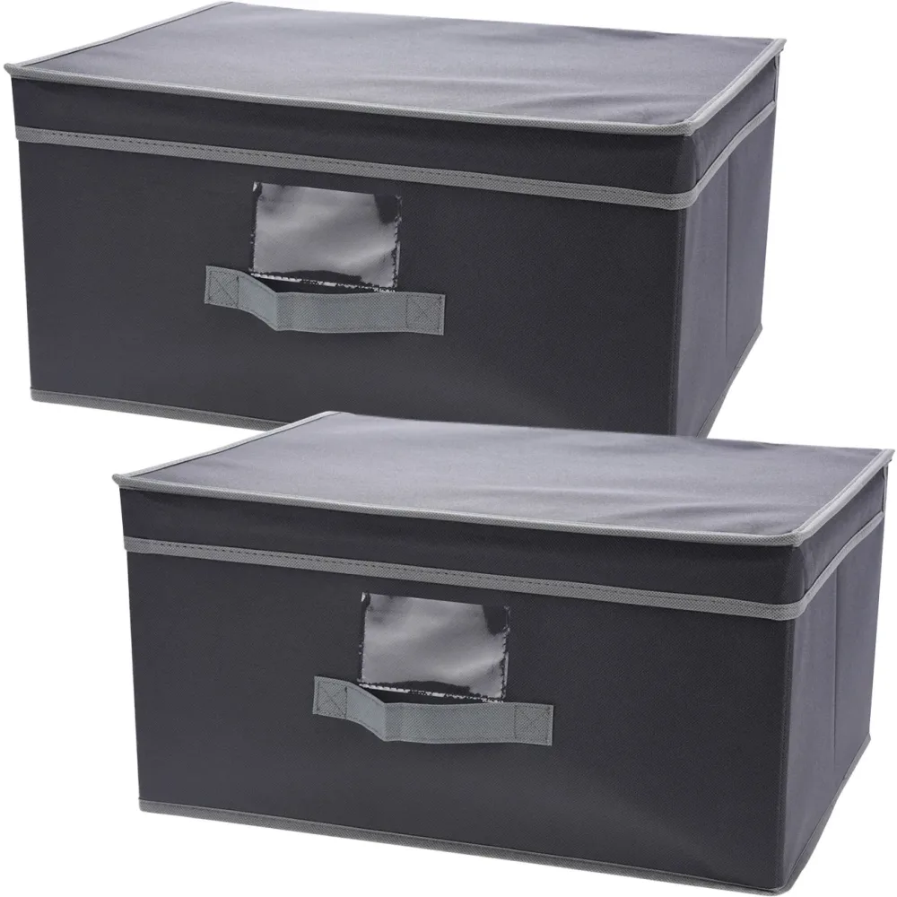 2er-Set Aufbewahrungsbox mit Deckel & Henkel, faltbar, 31 x 15,5 x 28 cm, grau