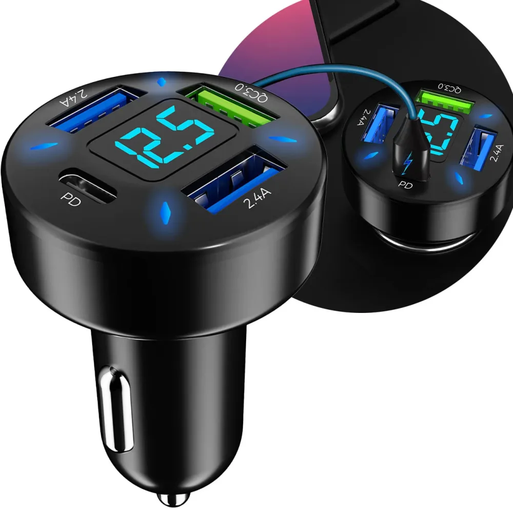 4 Port Auto USB-Ladegerät, Spannungsanzeige, (50 Watt)
