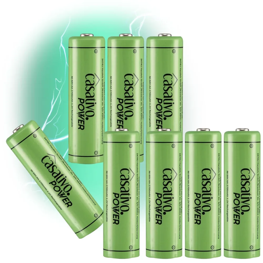 8er-Set NiMH-AA/Mignon-Akkus, 2.700 mAh, mit Transport-Case